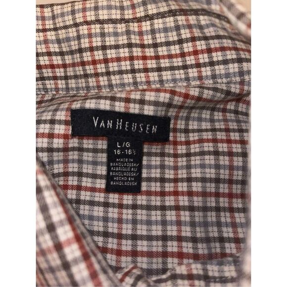 Van Heusen Shirt Button Down Collar Lg Slv Brown Plaid L (16-16.5)‎  A37 - Picture 4 of 7